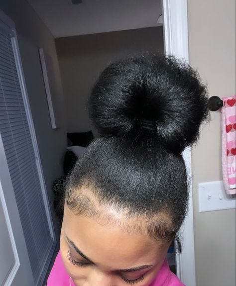 Slick Back Low Bun Natural Hair, Natural No Gel Hairstyles, Messy Bun 4c Hair, High Bun 4c Natural Hair, Silk Press Bun, Natural Hair Bun For Black Women, Natural Hair Styles 4c Short, 4c Bun Hairstyles, Sleek Bun Short Hair