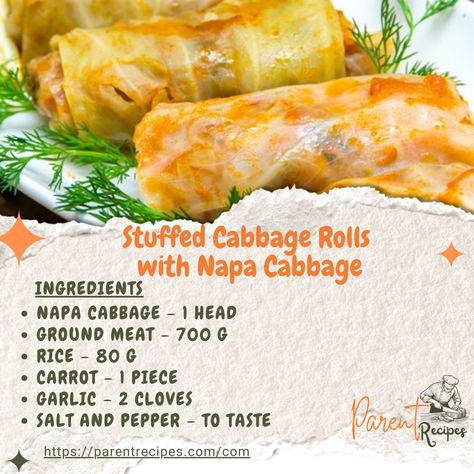 Stuffed Cabbage Rolls with Napa Cabbage If you're looking for a hearty and healthy meal, these Stuffed Cabbage Rolls with Napa Cabbage are perfect for a family dinner. Using Napa cabbage instead of the traditional white cabbage makes these rolls lighter and more tender, but just as satisfying. The filling is made with a flavorful mixture of ground meat, rice, and spices, and the dish is smothered in a rich tomato and cream cheese sauce, making it a comforting yet unique take on a classic reci... Tomato And Cream Cheese, Rice And Veggies, Cream Cheese Sauce, Stuffed Cabbage Rolls, White Cabbage, Stuffed Cabbage, Dinner With Ground Beef, Napa Cabbage, Cabbage Rolls