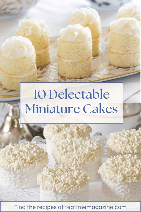 Impress your teatime guests by serving beautiful and scrumptious desserts that pair wonderfully with your favorite tea blend.  Indulgent miniature cakes are ideal for adding the perfect amount of sweetness to the final course of your teatime, whether you're planning a festive fête or casual respite.   Find recipes for "10 Delectable Miniature Cakes" by clicking the link in our bio, or by visiting https://teatimemagazine.com/10-delectable-miniature-cakes/. Afternoon Tea Wedding Ideas, Desserts For High Tea, High Tea Pastries, Elegant Individual Desserts, Miniature Cakes Recipes, Recipes For Tea Parties, Fancy Mini Cakes, Tea Party Baked Goods, Tea Party Food Desserts