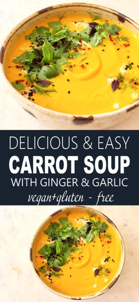 Carrot And Parsnip Soup, Recipe With Ginger, Carrot Ginger Soup Recipe, Vegan Carrot Soup, Veggie Society, Pumpkin Puree Recipes, Carrot Soup Recipes, Coconut Milk Soup, Carrot Ginger Soup