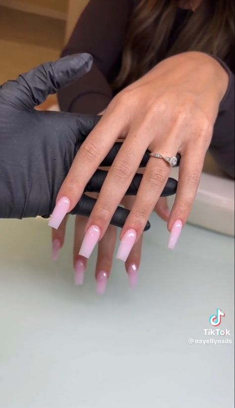 Powder Pink Nails Coffin, Nails 2023 Trends Light Pink, Light Pink Simple Acrylic Nails, Clearing Pink Nails, Powder Pink And White Nails, Light Pink Powder Acrylic Nails, Milky Pink Nails French Tip, Bubble Pink Nails Acrylic, Acrylic Basic Nails