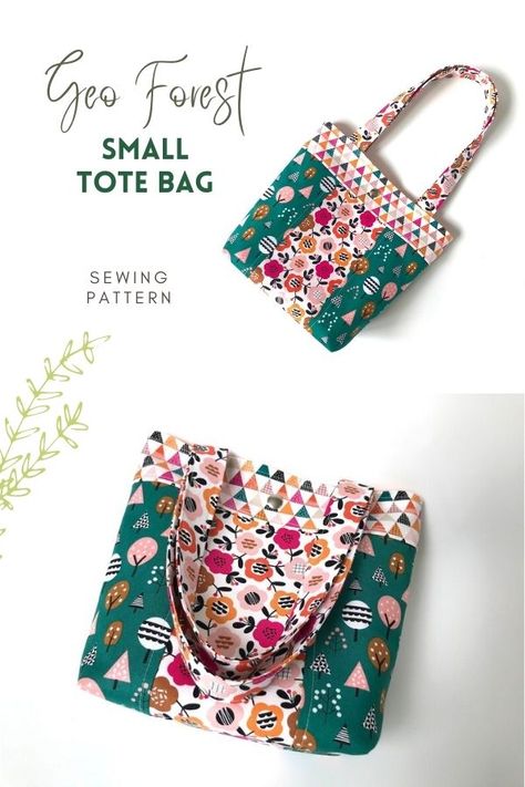 Geo Forest Small Tote Bag sewing pattern. With this awesome tote bag sewing pattern, you'll be able to make this cute little handbag from your favorite fabric bundle. With the side panels of this lovely Tote Bag, you'll be able to show off coordinating prints at their best, including the fabric handles. Suitable for a beginner sewer, this is an easy tote bag to sew from pretty cotton fabrics, and a magnetic snap. SewModernBags. Mini Tote Bag Pattern, Small Tote Bag Pattern, Sew Tote Bag Pattern, Beginner Sewer, Classic Sewing Patterns, Tote Bag Sewing Pattern, Easy Tote Bag, Tote Bag Sewing, Tote Bag Pattern Free