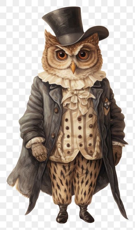 Victorian Bird Illustration, Owl Costumes, Owl Character, Aesthetic Pngs, Owl Costume, Animal Clothing, Bird Costume, Png Elements, Bird Free