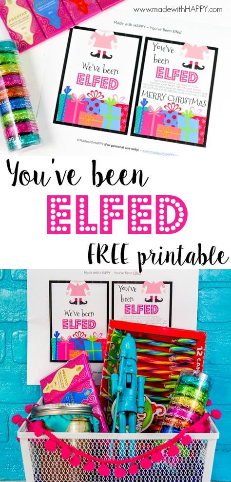 Gift idea for your neighbors along with a You've Been Elfed Free Printable. Secret Santa gift tags for your neighborhood during the holidays.  You've been elfed. Holiday Gift Ideas. Neighbor Gift Ideas. You've Been Elfed, Happy Crafts, Santa Gift Tags, Christmas Neighbor, Christmas Gifts For Teen Girls, Neighbor Christmas Gifts, Welcome Board, Printable Activities For Kids, Neighbor Gifts