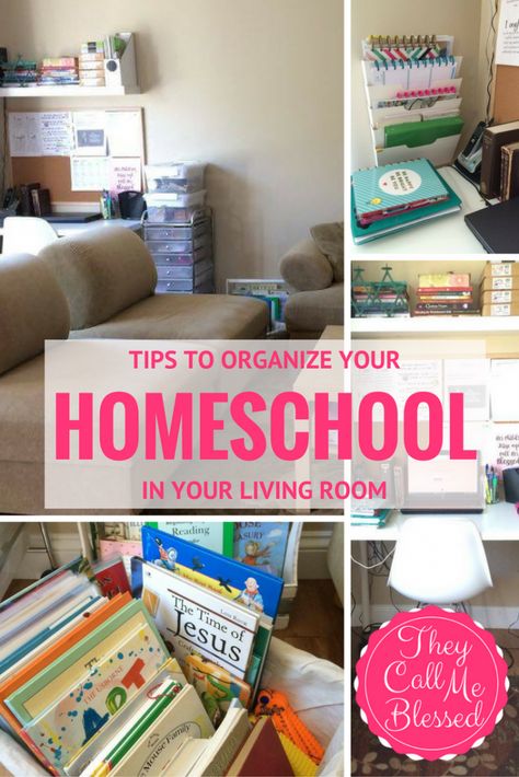 Tricks to Organize Your Homeschool Space in Your Living Room | They Call Me… Homeschool Organization Ideas, Homeschool Room Organization, Homeschool Space, Homeschool Supplies, Homework Station, Homeschool Encouragement, Homeschool Classroom, Virtual School, Homeschool Schedule