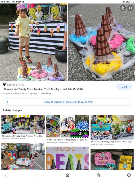 Trunk Or Treat Bakery Theme, Ice Cream Trunk Or Treat Ideas, Ice Cream Truck Or Treat, Trunk Or Treat Ice Cream, Ice Cream Shop Trunk Or Treat, Trunk Or Treat Ice Cream Truck, Cookie Monster Truck Or Treat Suv, Trunk Or Treat Candy Monster, Daycare Playground