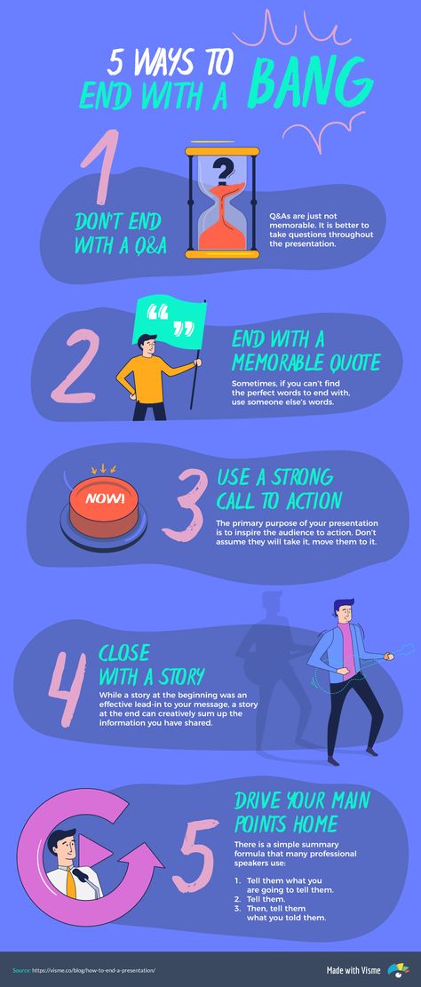 How to End a Presentation in a Memorable Way [Infographic] Speaking Tips, Effective Presentation, Public Speaking Tips, Presentation Tips, Success Formula, Graphic Design Infographic, Presentation Skills, Visual Learning, Design Infographic