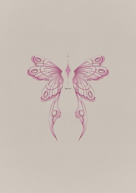 Feminine Memorial Tattoos For Women, Fairy Wings Back Tattoo Stencil, Butterfly Tattoo Symbolism, Matching Wing Tattoo, Pastel Butterfly Tattoo, Pink Moth Tattoo, Moth Wing Tattoo, Creative Back Tattoos, Butterfly Wings Back Tattoo