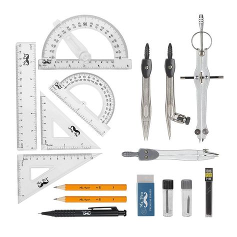 Mr. Pen Geometry Set with 6 Inch Swing Arm Protractor, Divider, Set Squares, Ruler, Compasses and Protractor, 15 Piece Set Middle School Supplies, Ruler Set, Cute Stationary, Office Products, I School, School Days, Ruler, Compass, School Supplies