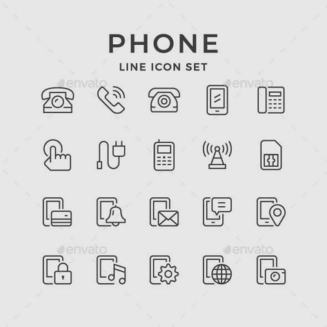 Set Line Icons of Phone for $7 - Envato Market #icon #GraphicDesign #design #IconDesign #BestDesignResources Call Drawing Phone, Cell Phone Drawing Simple, Telephone Doodle, Phone Symbol, Phone Doodle, Support Symbol, Phone Drawing, Bullet Journal Titles, Message Icon