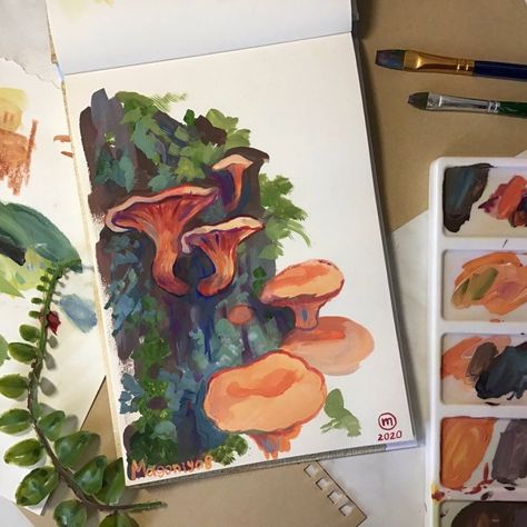 Mushroom Painting, Tiny Mushroom, Posca Marker, Gouache Illustrations, Posca Art, Gouache Art, My Sketchbook, Arte Sketchbook, Arte Inspo