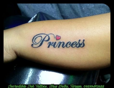 Princess Tattoo Writing Ideas, Princesa Tattoo Word, Word Princess Tattoo, Princess Script Tattoo, Princess Tatoos Ideas, Princess Tattoo Ideas Words, Princess Word Tattoo, Princess Tattoo Writing, Tattoo Ideas Princess