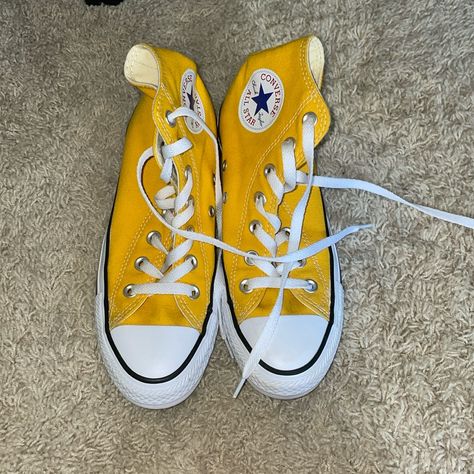 Yellow Converse - Never Worn - Size 4.5 Mens And 6.5 Women’s Converse Yellow, Yellow Converse, White Chuck Taylors, White Chucks, Converse Shoes Womens, Shoes Yellow, Red Converse, Platform Converse, Juicy Couture Charms