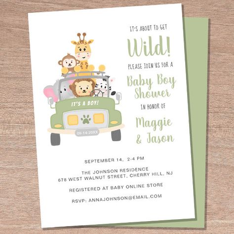 About To Get Wild Safari Baby Boy Couple Shower Invitation Safari Baby Boy, Baby Boy Invitations, Safari Baby Shower Invitations, Boy Shower Invitations, Baby Sprinkle Invitations, Gender Neutral Baby Shower Invitations, Sprinkle Invitations, Couples Shower Invitations, Safari Baby Shower