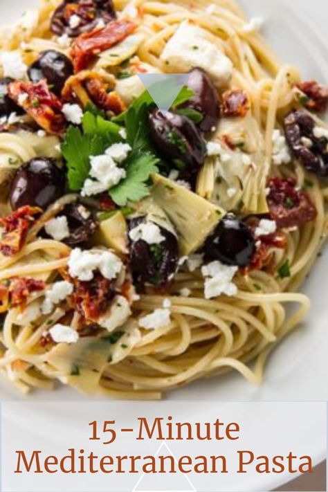 This pasta recipe about quick and easy! As in, open some jars, boil some pasta, and stir it all together – seriously, it doesn’t get any easier than this 15-minute Mediterranean pasta with olives, artichoke hearts, sun-dried tomatoes, and feta. Mediterranean Pasta Recipe, Mediterranean Pasta Dinner, Medeteranian Pasta Recipes, Pasta And Artichoke Recipes, Medeteranian Pasta, Greek Pasta Recipes Dinners, Mederteranian Pasta, Artichoke Hearts Recipes, Cooking With Olives