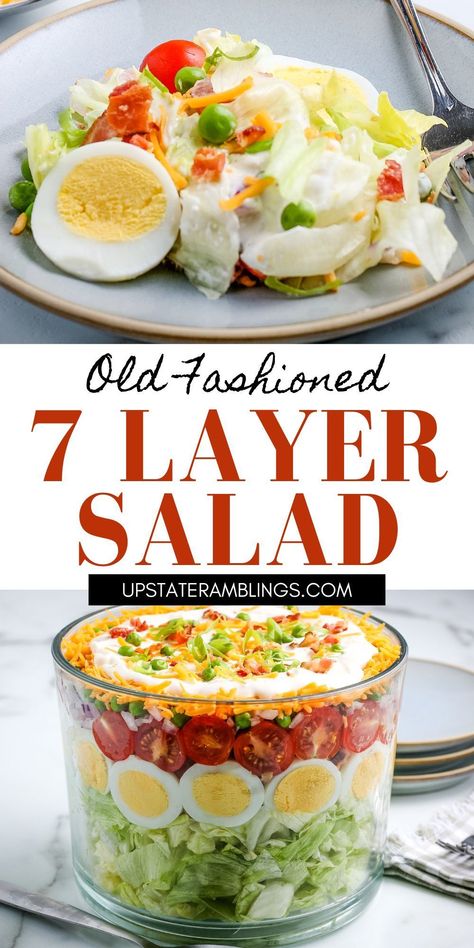 Old Fashioned 7 Layer Salad 7 Layers Salad Recipe, 7 Layer Salad Dressing Recipes, Salad Casserole Recipe, 7 Layer Salad For A Crowd, Layered Salad For A Crowd, 7 Layer Lettuce Salad Recipe, Healthy Seven Layer Salad, Old Fashioned Salad Recipes, Seven Layered Salad Classic