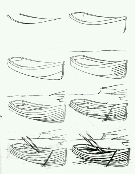 Boat Drawing, Pencil Drawing Tutorials, Boat Art, Boat Painting, 수채화 그림, Pencil Art Drawings, Landscape Drawings, Easy Drawing, Drawing Lessons