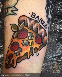 Traditional Pizza Tattoo, Pizza Tattoo, Seattle Tattoo, Traditional Tattoo Flash Art, Food Tattoos, Piece Of Pizza, Pieces Tattoo, Tattoos For Lovers, Sweet Tattoos