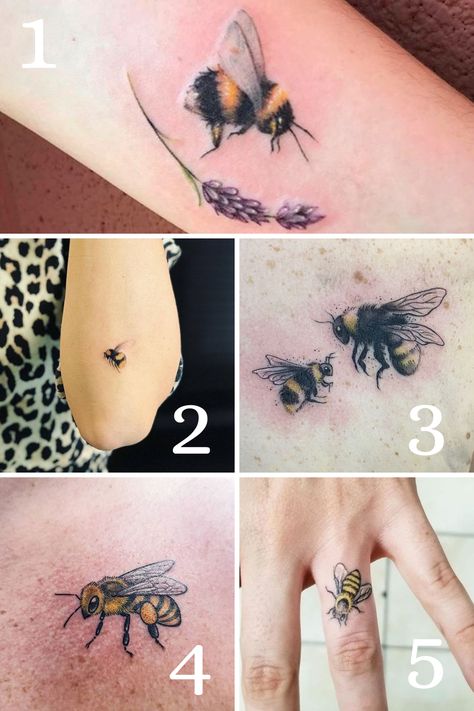 Buzzing Bumble Bee Tattoos + Beautiful Meaning - tattooglee Bee Tattoos For Men, Witchy Tatoos Ideas, Bumble Bee And Flower Tattoo, Bee And Flower Tattoo Sleeve, Bumblebee Tattoos, Honeybee Tattoo Ideas, Daisy Bee Tattoo, Two Bees Tattoo, Queen Bee Tattoo Ideas