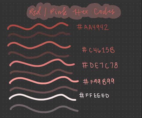 Hex Codes Goodnotes Black Paper, Goodnotes Color Palette Black Paper, Paper Goodnotes, Coding Notes, Color Coding Notes, Color Palette With Hex Codes, Red Pink Color, Pink Color Palette, Hex Color