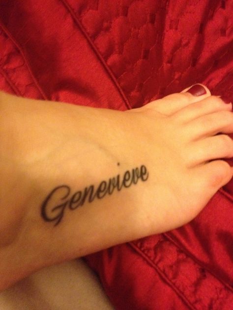 Daughter's name tattooed #foot #tattoo Name On Ankle Tattoo, Tatto Name, Boyfriend Name Tattoos, Daughters Name Tattoo, Tattoo On Foot, Boyfriend Names, Initial Tattoo, Foot Tattoo, Name Tattoo