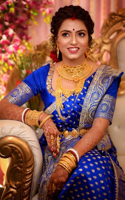 Bengali Reception Bridal Look, Reception Bride Makeup, Reception Pose, Bride Reception Look, Bengali Bride Reception Look, Bridal Saree Look, Desi Design, Bengali Fashion, Wedding Dress For Women