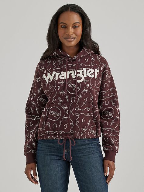 Women's Wrangler Allover Western Cinched Hoodie | Women's TOPS | Wrangler® Buckaroo Boots, Dress Code Casual, Cowboy Boots Square Toe, Colorful Sweatshirt, Ostrich Boots, Work Coat, Work Jeans, Hoodie Xxl, Mens Cowboy Boots