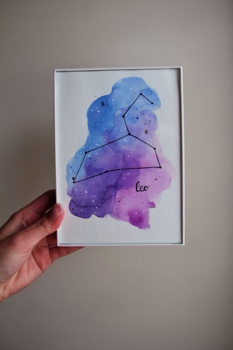 Leo Zodiac Drawing, Draw Constellations, Zodiac Painting Ideas, Simple Constellation Drawings, Leo Art Drawing, Leo Painting Ideas, Easy Astrology Painting, Leo Drawing Zodiac, Drawing Ideas Leo Zodiac