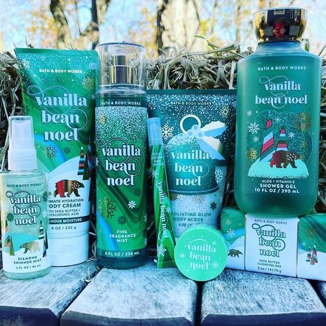 Vanilla Bean Noel Aesthetic, Christmas Shower Products, Bathandbodyworks Christmas, Christmas Skin Care, Christmas Lotion, Bath And Body Works Christmas, Christmas Perfume, Brr Basket, Vanilla Christmas