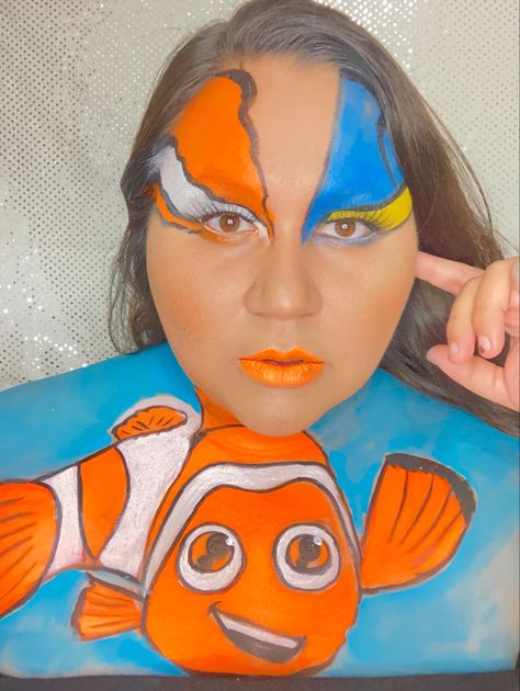 Finding Nemo Face Paint, Nemo Makeup Face, Finding Nemo Jr Makeup, Nemo Face Paint, Finding Nemo Room, Finding Nemo Makeup, Nemo Makeup, Nemo Characters, Finding Nemo Costume