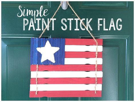 Simple Paint Stick Flag Painted Sticks Decor, Paint Stick Flag, Tablecloth Wreath, Paint Sticks Projects, Paint Stick Crafts, American Flag Painting, Flag Diy, Memorial Day Decorations, Paint Sticks