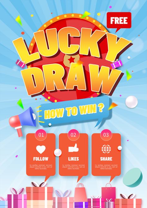 Lucky Draw Poster, Bjorn Vikings, Draw Poster, Big Draw, Recycle Symbol, Kindergarten Design, Awareness Poster, Promotion Poster, Red Gift Box