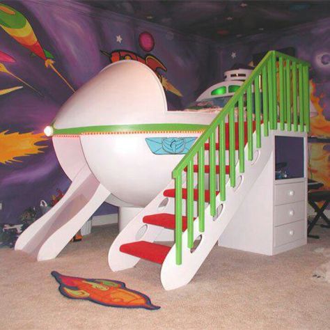 Buzz light year bed!! This is happening when I have a little boy!!!! Spaceship Bed, Rocket Bed, Ship Bed, Toy Story Bedroom, Toy Story Room, Kids Car Bed, Space Bed, Boys Bed, Disney Bedding