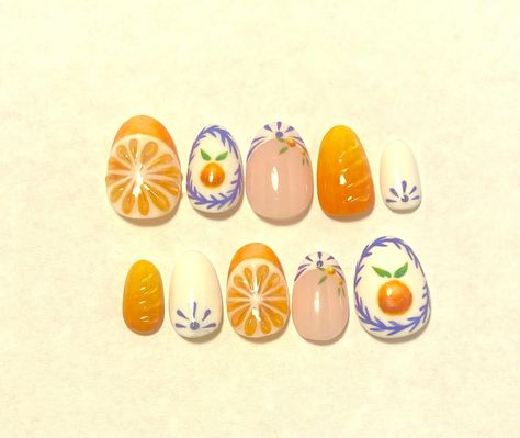 Short version of my citrus nails! 🍊🤍🌀 Grapefruit Nails, Citrus Nails, Nail Inspired, Fruit Nail, Ideas Uñas, Pinky Promise, Nail Board, Nails At Home, Dope Nails