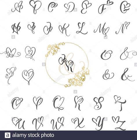 Download this stock vector: Handwritten heart calligraphy monogram alphabet. Valentine Cursive font with flourishes heart font. Cute Isolated letters. For postcard or poster - 2AEFYPC from Alamy's library of millions of high resolution stock photos, illustrations and vectors. Heart Calligraphy, Calligraphy Monogram, Wörter Tattoos, Font Cute, Tattoo Fonts Cursive, Lettering Styles Alphabet, Tattoo Lettering Styles, Heart Font, Tattoo Lettering Fonts