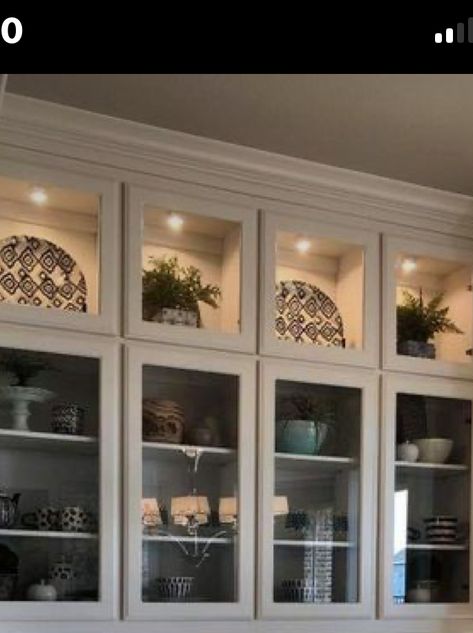 Glass Cabinet Above Kitchen Cabinets, Glass Upper Kitchen Cabinets Decor, Upper Cabinets With Glass Doors, Glass Kitchen Cabinets What To Put In, Adding Glass To Kitchen Cabinets, Glass Kitchen Cabinet Styling, Upper Glass Cabinet Decor, Glass Cabinets Display Kitchen, Upper Glass Kitchen Cabinets