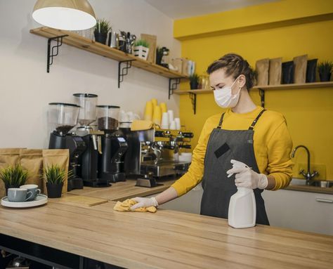 Female barista cleaning surface | Free Photo #Freepik #freephoto #business Female Barista, Kitchen Surface, Domestic Cleaning, Move Out Cleaning, Move In Cleaning, Cleaning Surface, Oven Cleaning, Commercial Cleaning, Moving Out