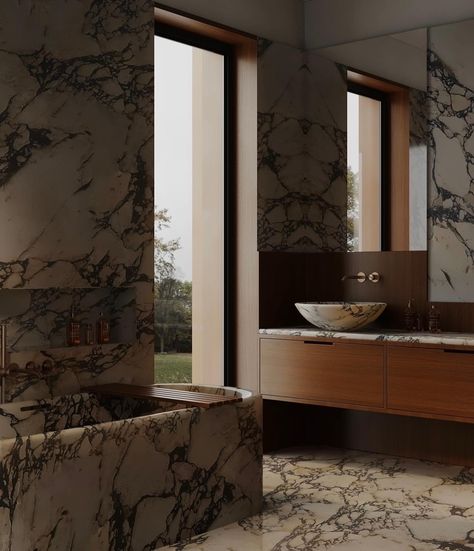 Bathroom Calacatta, Calacatta Paonazzo, Interior Design Animation, Cozy Bathroom, Marble Bath, Red Hill, Architecture Rendering, Vintage Interiors, Marble Bathroom