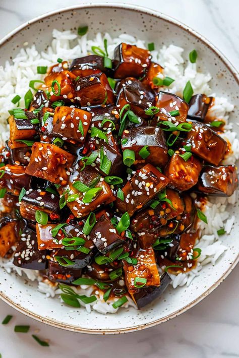 Gochujang Eggplant - The Daily Dish Eggplant Sweet Potato Recipes, Gochujang Eggplant, Spicy Eggplant Recipe, Vegetarian Recipes Uk, Korean Eggplant, Eggplant In Garlic Sauce, Asian Eggplant, Eggplant With Garlic Sauce, Gochujang Recipe