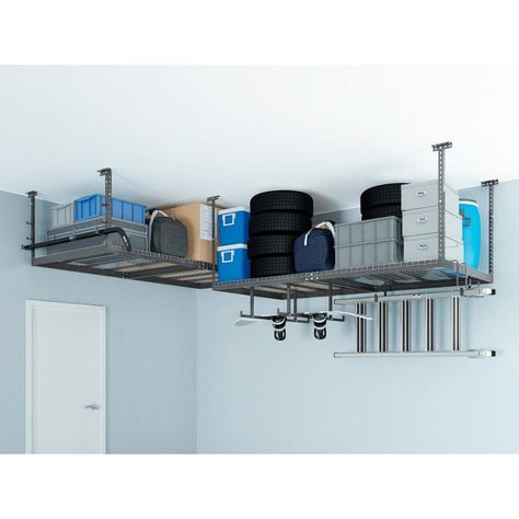 NewAge Products VersaRac 2 Overhead Rack and 12 Piece Accessory Kit Garage Overhead Storage, Garage Storage Units, Overhead Garage Storage, Newage Products, Wall Mounted Shelf, Garage Storage Racks, Overhead Garage, Garage Storage Solutions, Support Beams