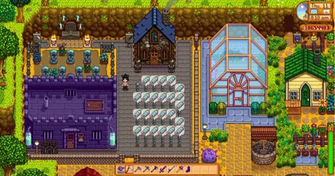 Stardew Valley - Standard Farm | multiplayer cabin fully upgraded > lightning rods > slime hutch > graveyard with grandpa's shrine > meteor | LadyAmalthea Stardew Valley Farm Layout Standard Multiplayer, Stardew Slime Hutch, Stardew Valley Slime Hutch, Stardew Valley Lightning Rod Layout, Grandpas Shrine Stardew, Slime Hutch Stardew Valley, Stardew Valley Slime Hutch Layout, Slime Farm, Star Valley