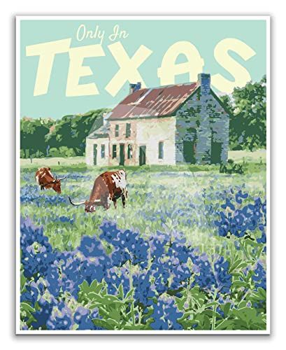 Texas Bluebonnets Art, Bluebonnet Art, Texas Poster, Only In Texas, Texas Bluebonnets, Texas Art, Vintage Travel Poster, George Strait, Texas Travel