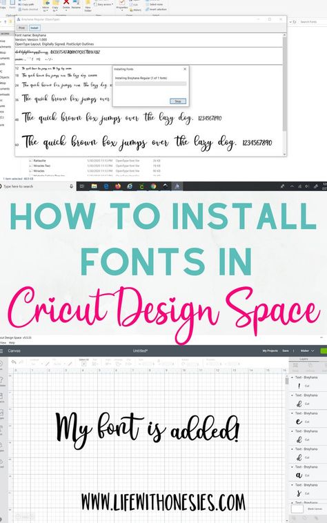 Easy beginner Cricut tutorial: how to add fonts to Cricut Design Space.  Installing fonts to Design Space is so easy and allows you to use any fonts you download from the Internet on your Cricut projects! #designspace #cricut #cricuttutorials #beginnercricut Best Cursive Fonts, Beginner Cricut, Free Cursive Fonts, Letters Tattoo, Letters Ideas, Free Fonts For Cricut, Space Font, Cricut Hacks, Font Inspiration