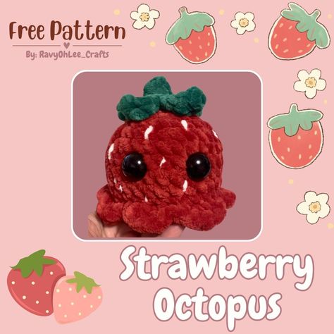 Strawberry Octopus, Octopus Plushies, Kawaii Octopus, Chunky Yarn Crochet Pattern, Chunky Yarn Crochet, Octopus Crochet Pattern, Instagram Pattern, Strawberry Season, Craft Crochet