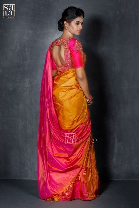 Pink Silk Blouse, Blouse Designs High Neck, Pink Plain, Pattu Saree Blouse Designs, Wedding Saree Blouse Designs, Orange Saree, Sari Blouse Designs, Indian Saree Blouses Designs, Silk Saree Blouse Designs