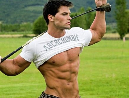 Hot Abercrombie Muscle Model With 6 Pack Abs, V Cut And Golf Club Ball Hockey, American Guy, Hard Men, Sports Aesthetic, Male Fitness Models, Base Ball, Young Black, Male Form, V Cut