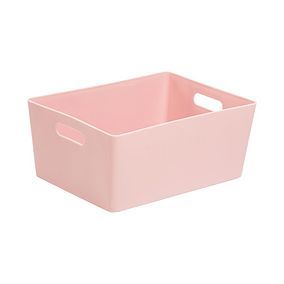 Plastic Storage | Dunelm Pink Storage Bins, Pink Storage Boxes, Pink Storage, Pink Studio, Preppy Bedroom, Pink Basket, Uni Room, Get Organised, Furniture Beds