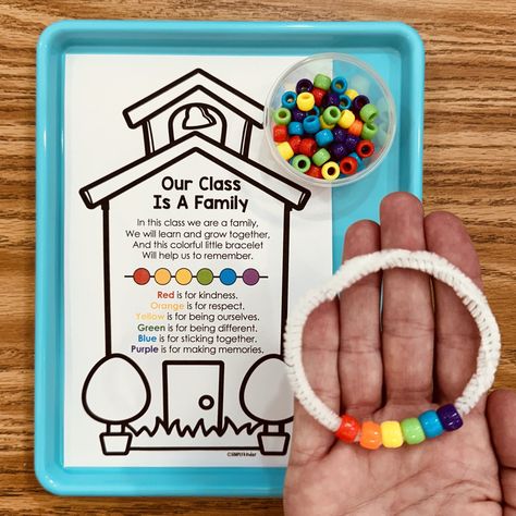 If you are reading Our Class is a Family with your students, then you will love this activity. Create a fun bracelet where each bead represents a different important part of being in a family. This set comes with printables that can be used as posters or stapled into a book as well as a ... Read more Family Projects Kindergarten, Pre K School Activities, Class Is A Family Bracelet, Pre K Book Activities, Our Class Is A Family Craft Kindergarten, Special Needs Activities Teaching, Love Is A Family Book Activities, Our Class Is A Family Bracelet Activity, Family Craft For Kindergarten