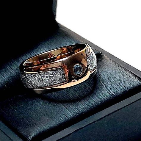 Meteorite Ring Blue Aquamarine Stone Meteorite Ring His and Promise Ring Men, Women Wedding Bands, Tungsten Engagement Rings, Tungsten Jewelry, Wood Inlay Rings, Tungsten Carbide Wedding Bands, Tungsten Wedding Band, Meteorite Ring, Yellow Engagement Rings