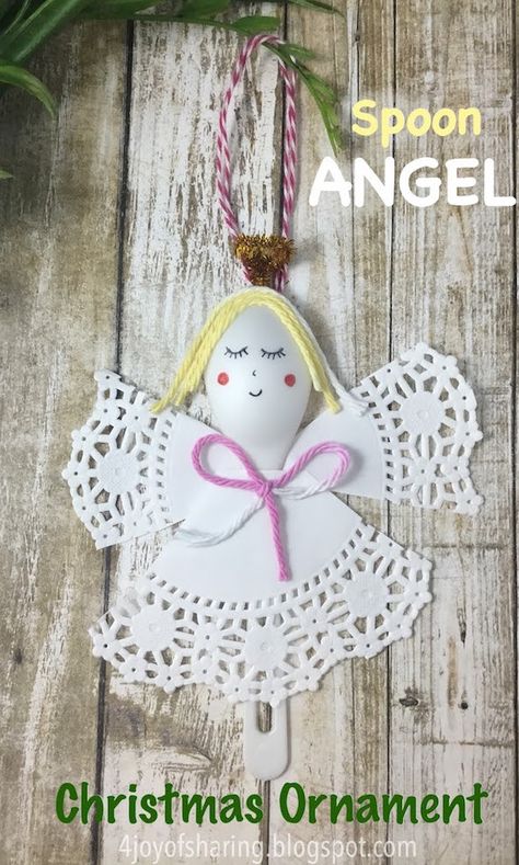 Spoon Angel Christmas Ornament #christmascrafts #christmasornament #kidscraft #angelcraft Paper Doily Crafts, Christmas Angel Crafts, Bunny Craft, Chomp Chomp, Doilies Crafts, Preschool Alphabet, Christmas Toddler, Arts And Crafts For Teens, Angel Kids